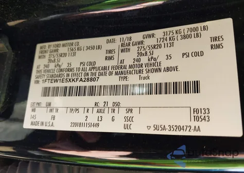 2019 Ford F-150 Xlt из США, поврежденный, VIN 1FTEW1E5XKFA28807